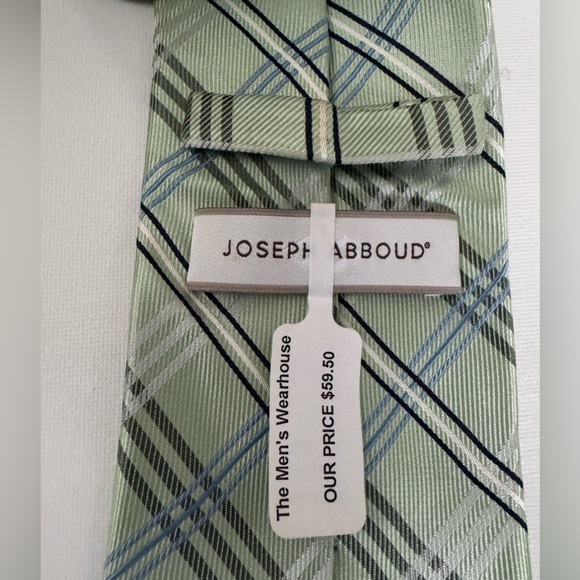Joseph Abboud Mint and Navy Plaid Tie - Picture 5 of 6